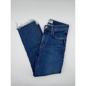 AGOLDE Jeans High Rise Straight Leg Cropped Raw Hem Blue Wash